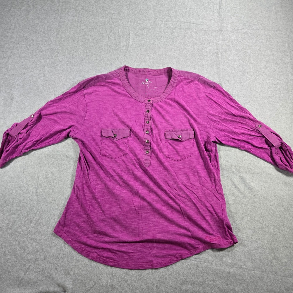 Kuhl Womens Magenta Purple Henley Roll Tab Sleeve Organic Cotton Modal Top Large